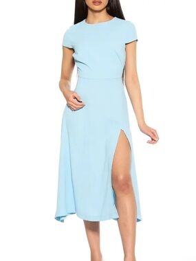 Alexia Admor Light Blue Short-Sleeve Midi Dress with Side Slit new 10